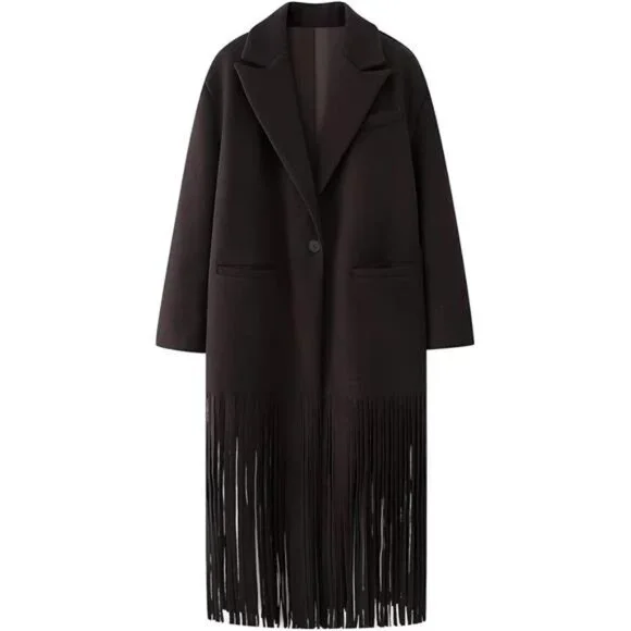 Women's Long Coat Notch Lapel Single-Breasted Jacket Brown